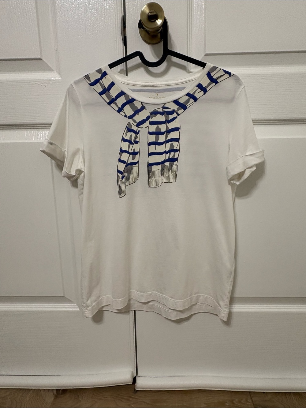 kate spade White Short Sleeve Tee with Blue Scarf Print